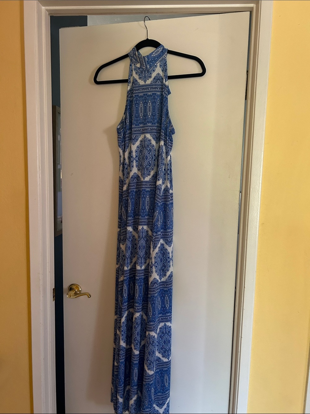 Blue Printed Halter Maxi Dress - Women's